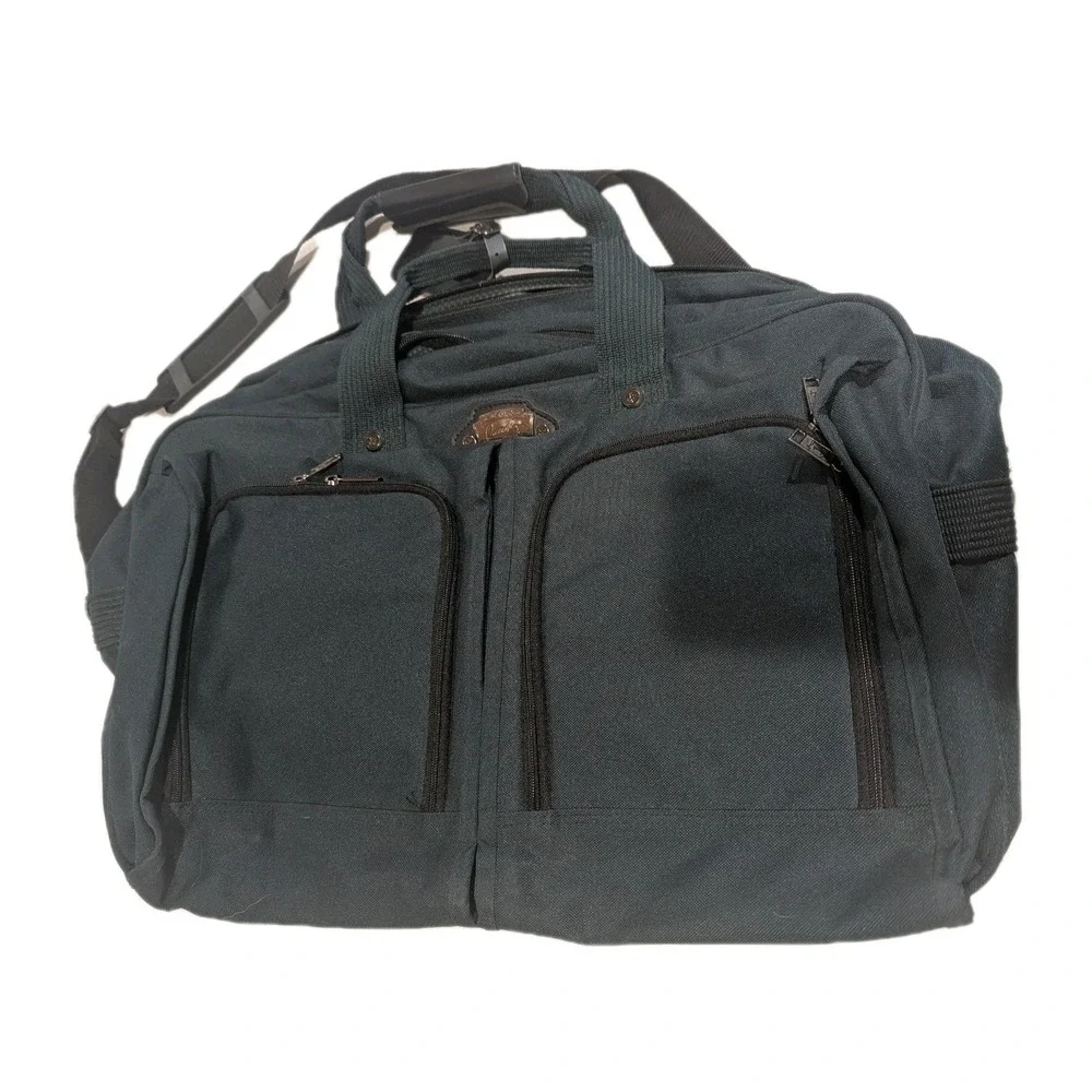 Vintage Ricardo Beverly Hills Forest Green Canvas Duffel Travel Carry On Bag‎